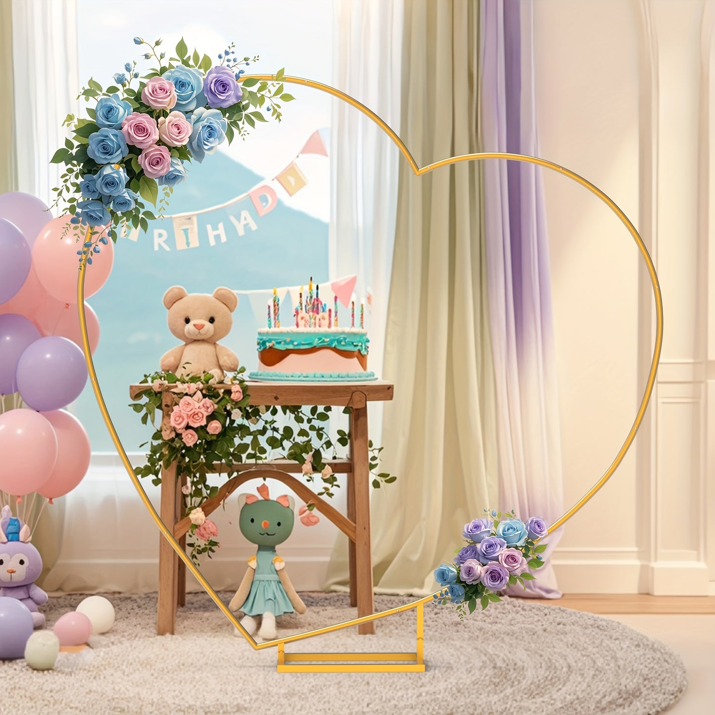2M Golded Tilted Heart Shape Flower Arch