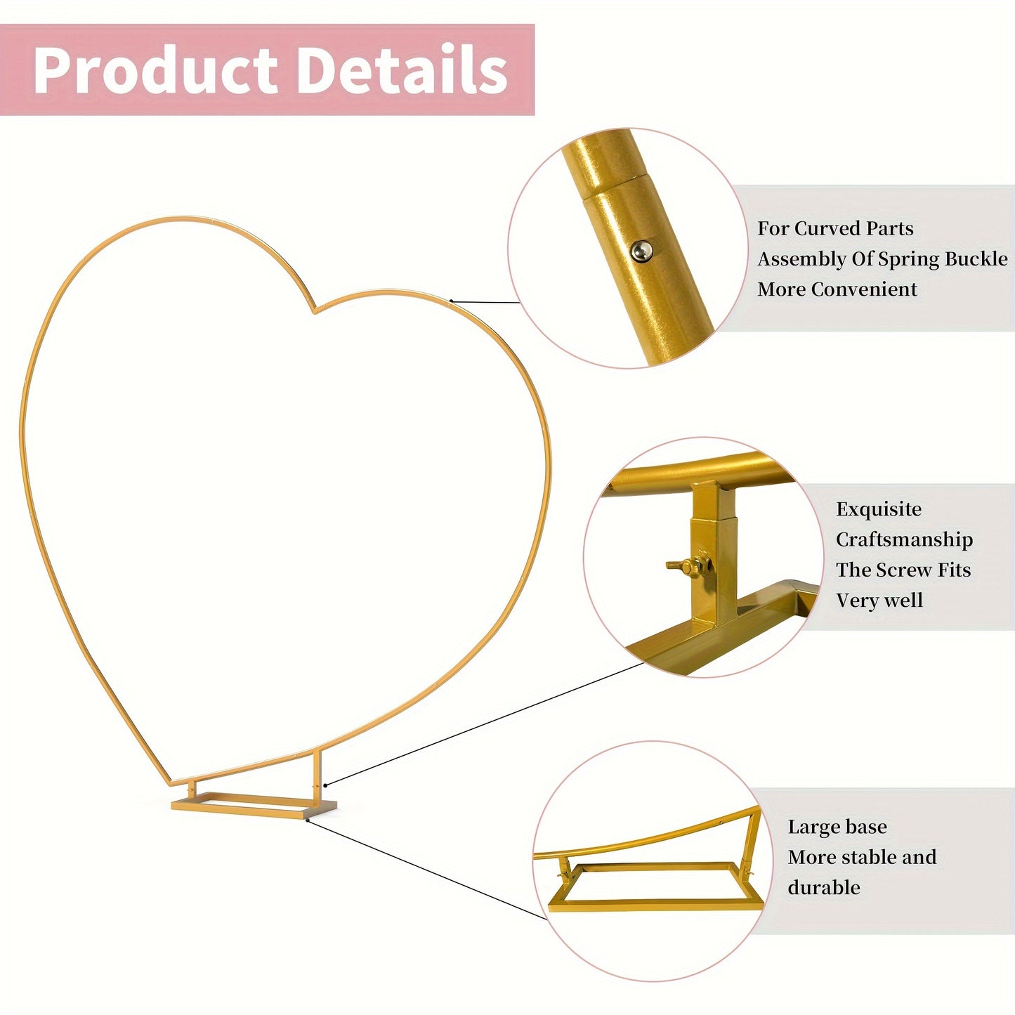 2M Golded Tilted Heart Shape Flower Arch