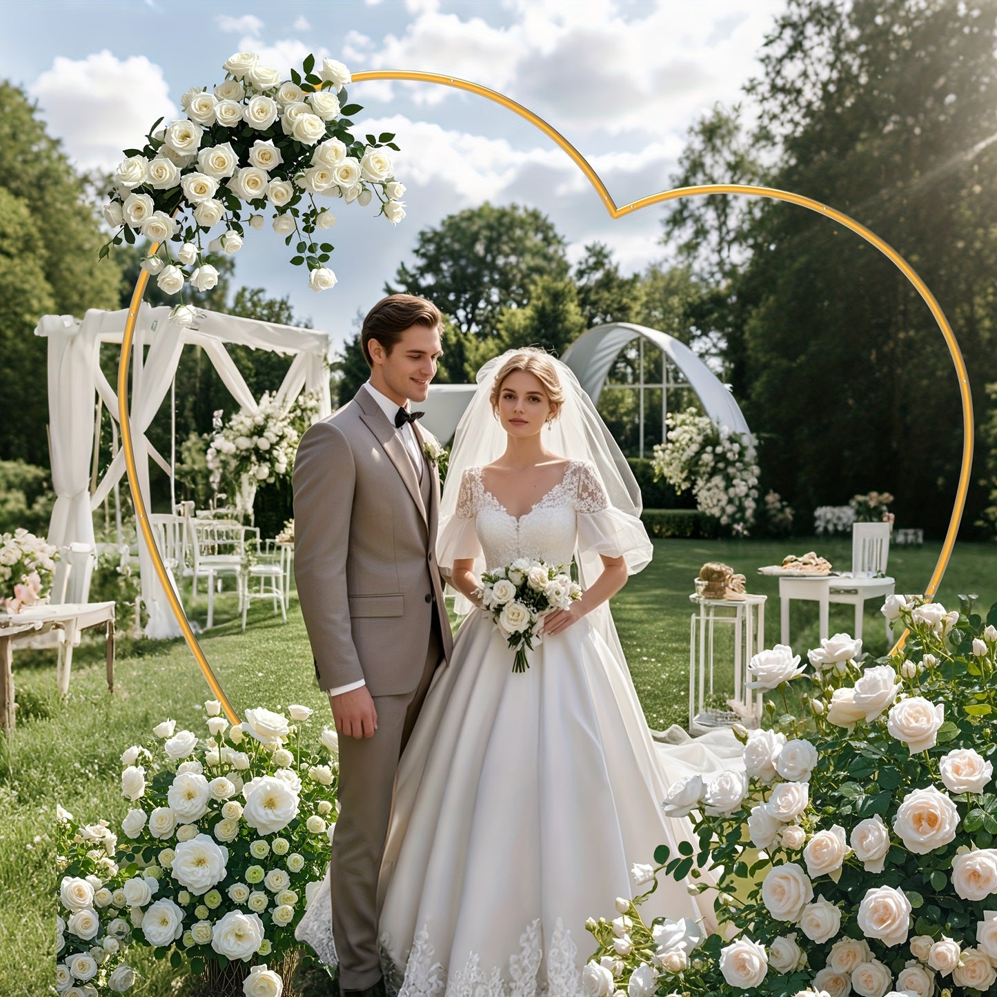 2M Golded Tilted Heart Shape Flower Arch