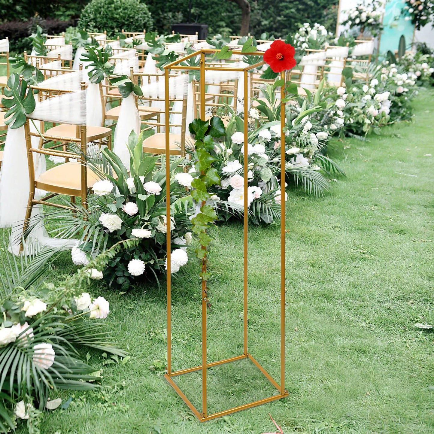 Gold Plinth Flower Stand